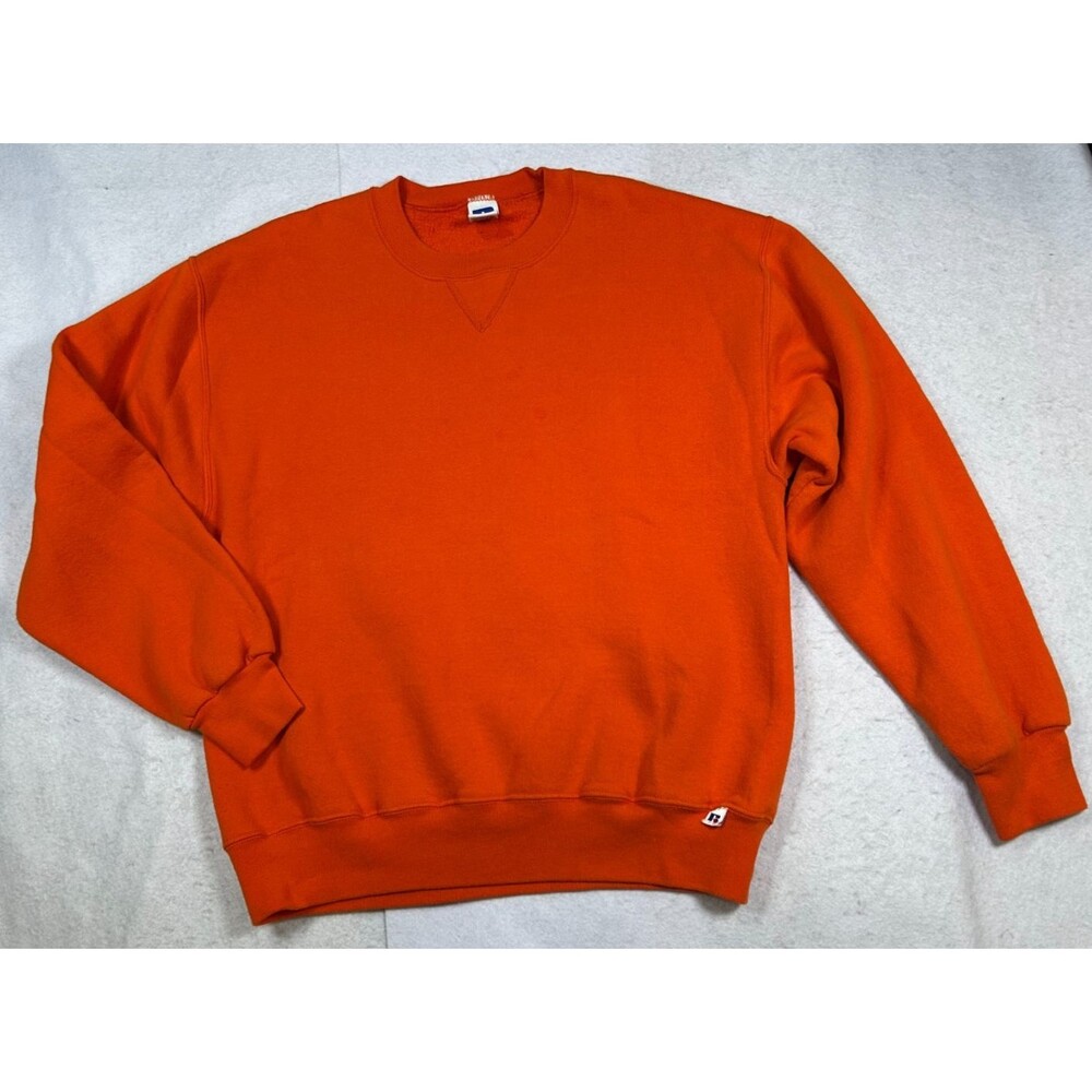 Russell Athletic Sweatshirt Mens L Orange Vintage 90s Blank Crewneck Y2K Boxy